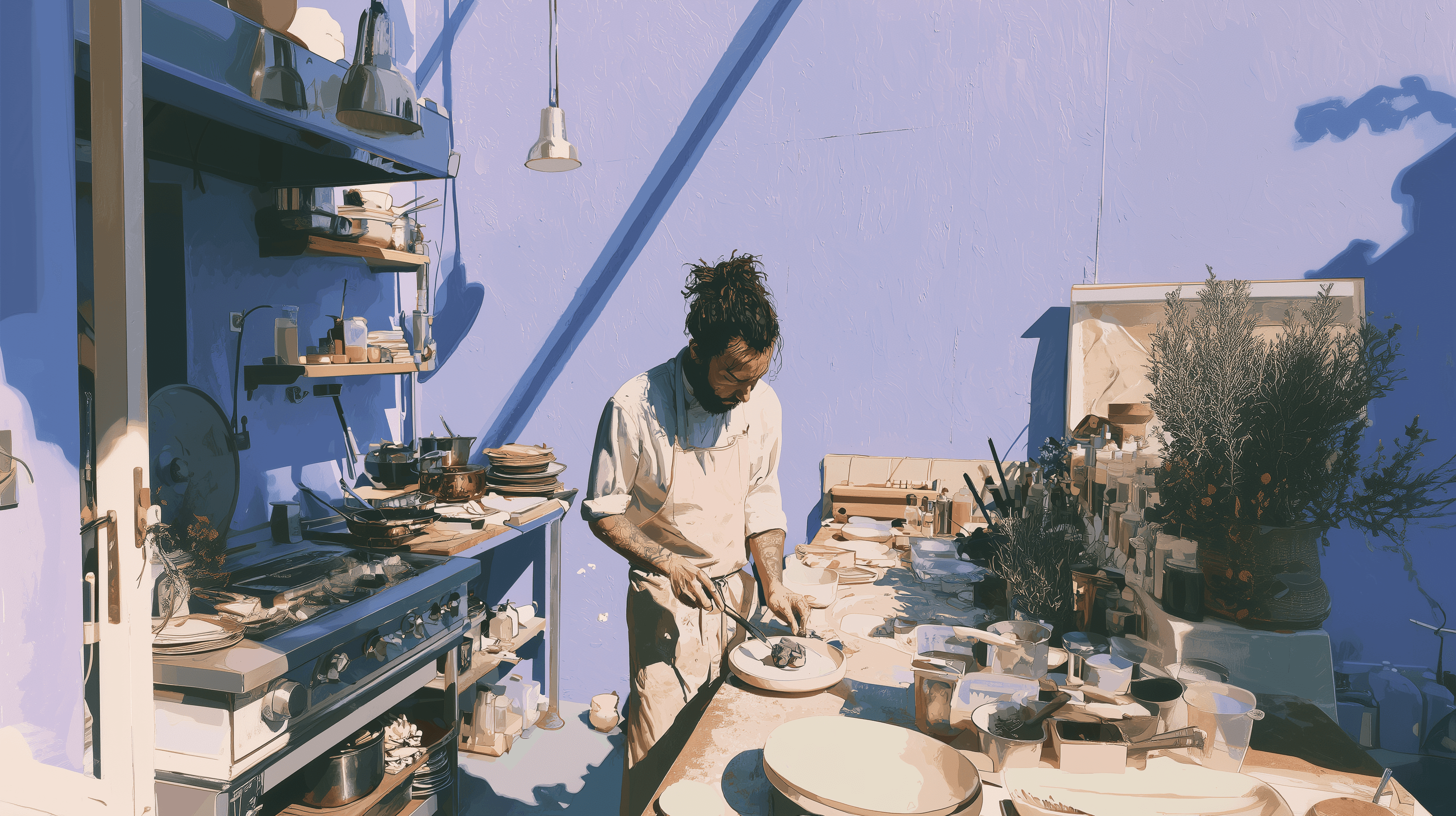 uno chef al lavoro nella sua cucina