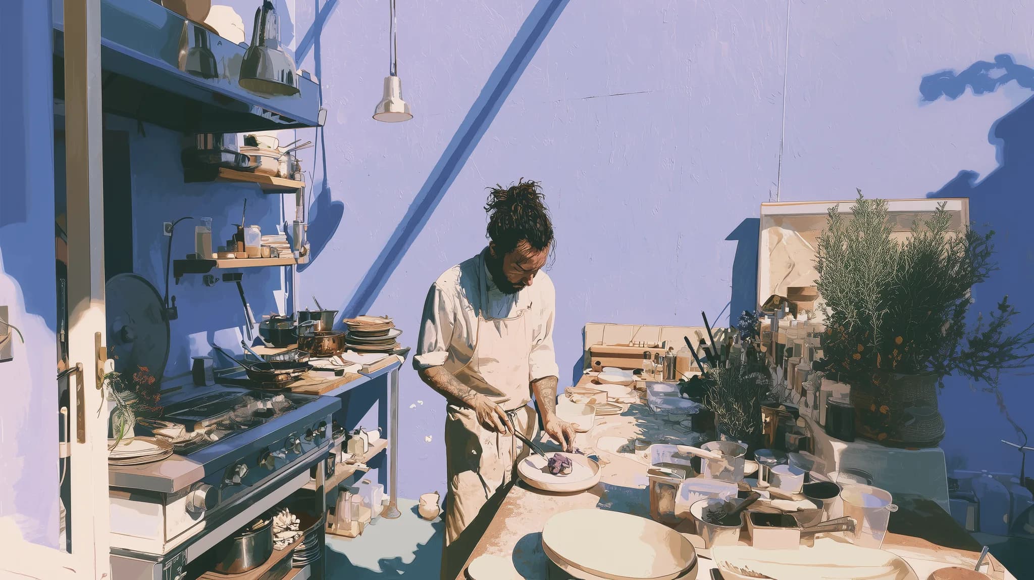 uno chef al lavoro nella sua cucina