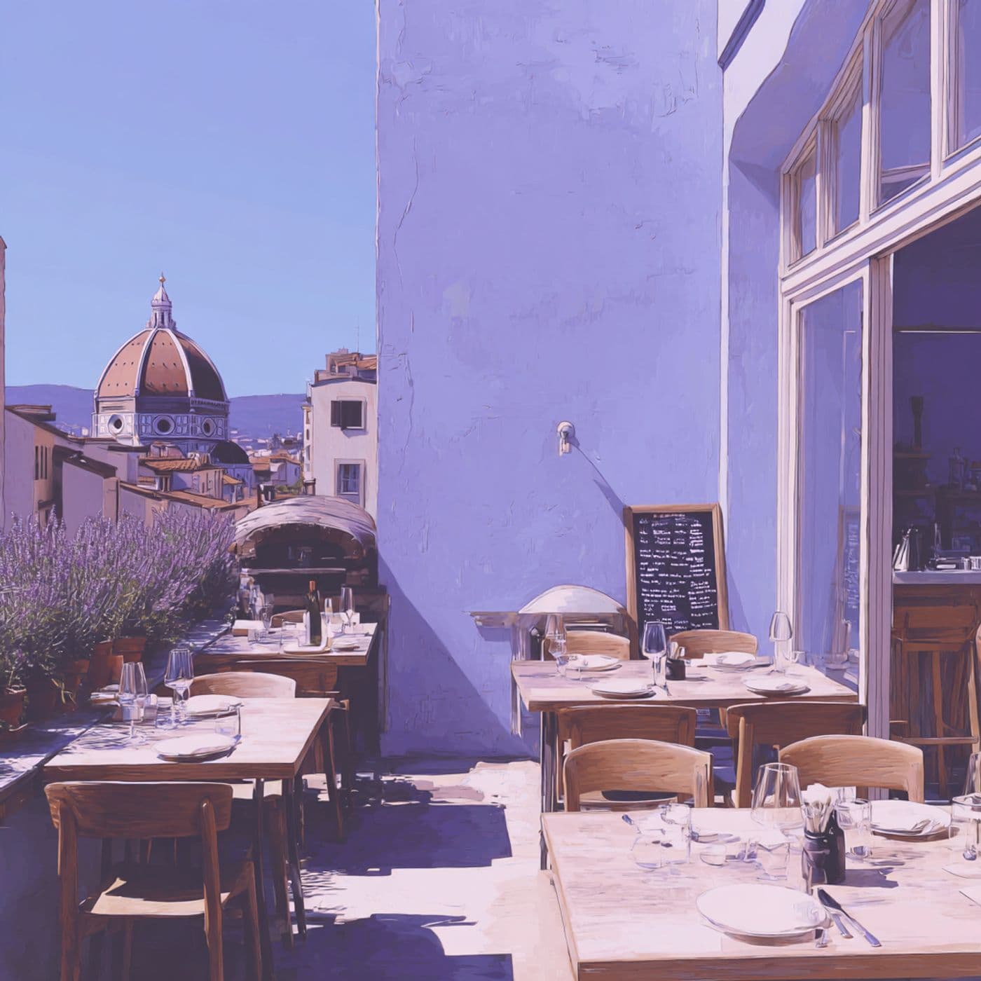 Tavoli all'aperto di una trattoria a Firenze