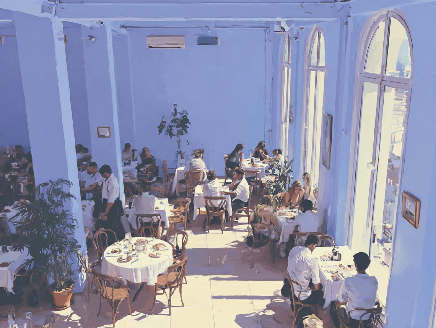 Sala di un ristorante elegante durante il servizio