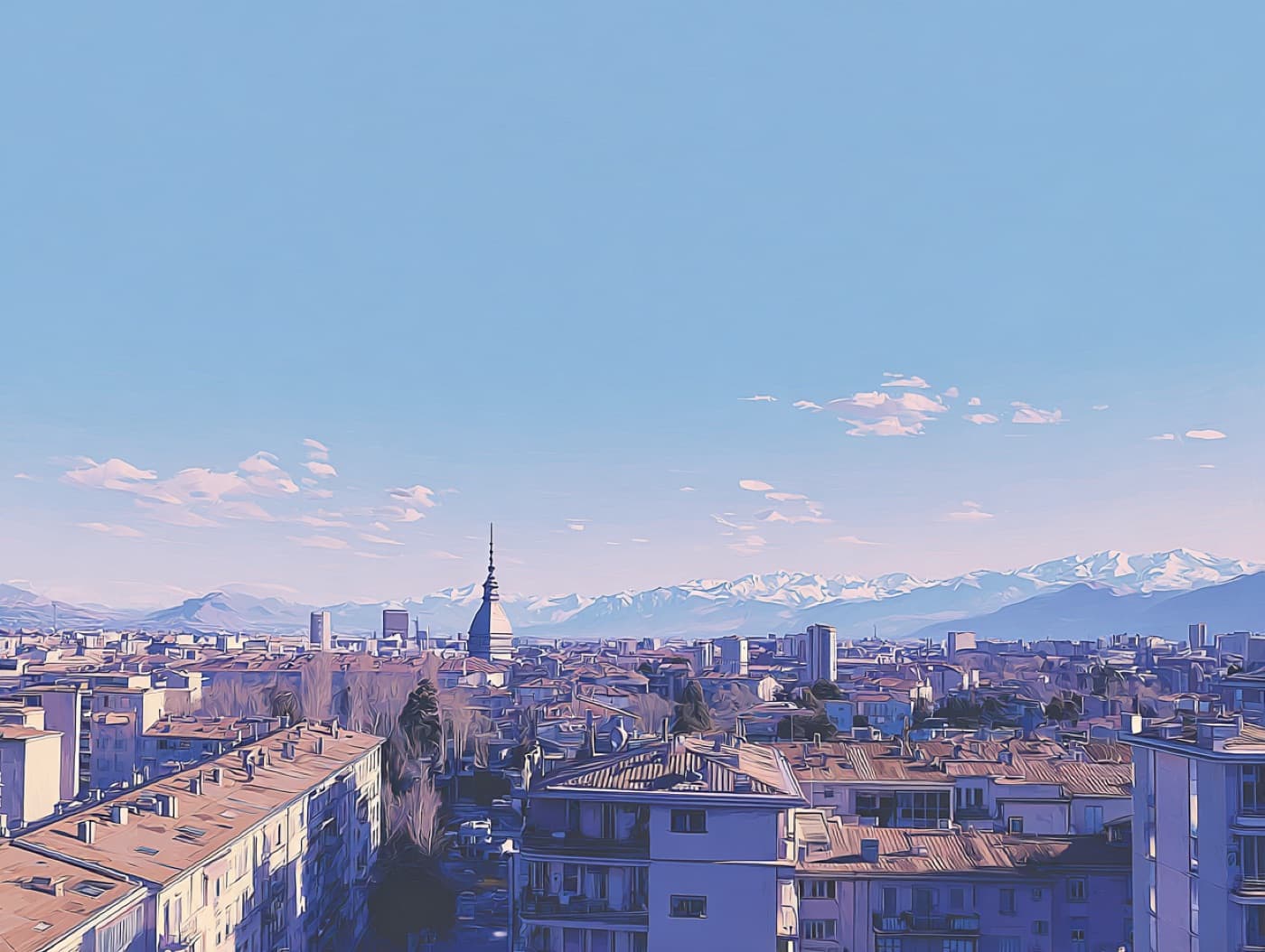 Veduta di Torino con i suoi portici e caffè storici