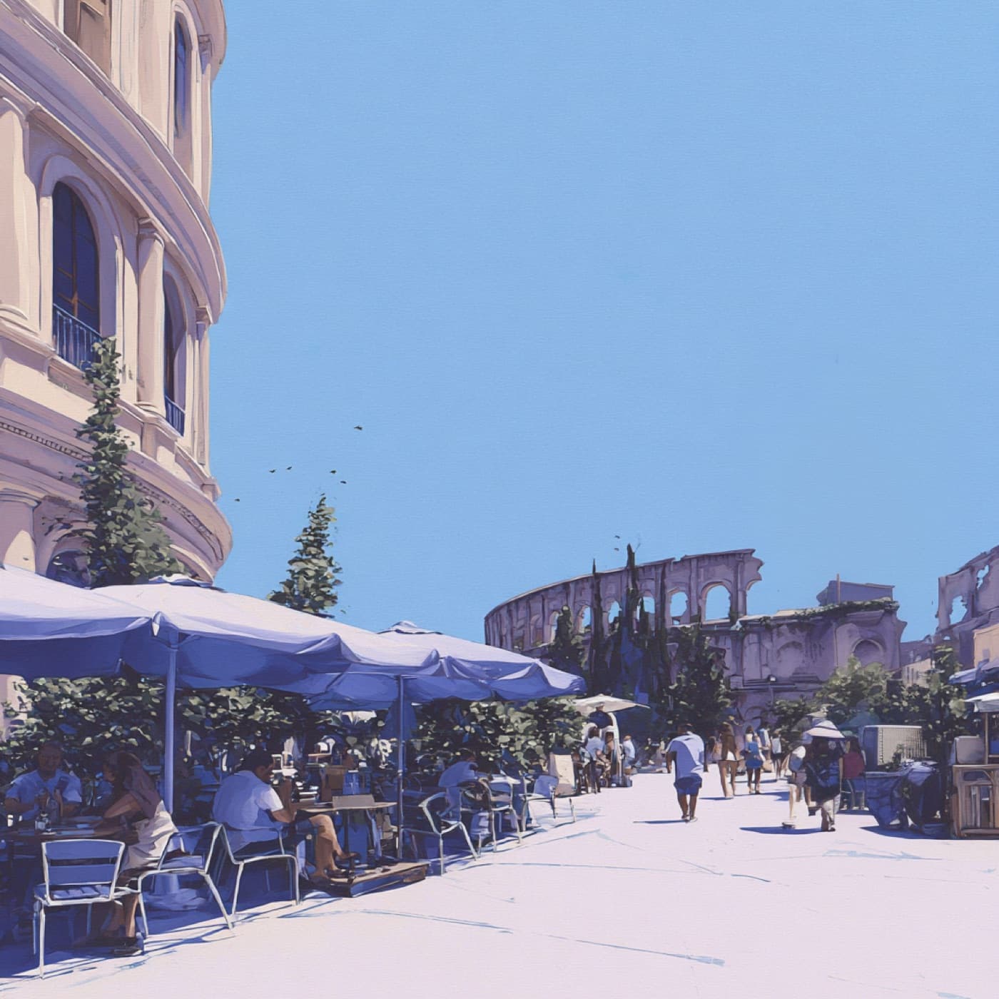Piazza di Verona con ristoranti e l'Arena sullo sfondo